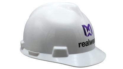 msa front brim hard hat MSA V-Gard Front Brim Hard Hat with RealWear Logo