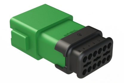 AT04 12PC SRGN 2 AT RECEPTACLE 12 PIN GREEN C KEY STRAIN RELIEF H/SHRINK