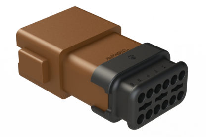AT04 12PD SRBR 2 AT RECEPTACLE 12 PIN BROWN D KEY STRAIN RELIEF H/SHRINK